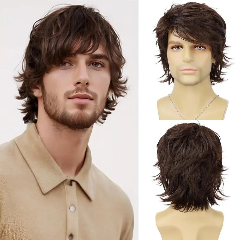 Men's Wig‎ Short Layered Modern Style Dark Brown
